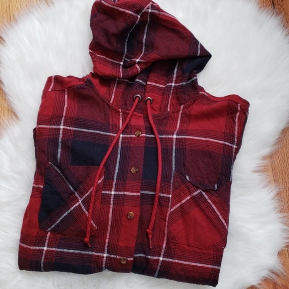 UK2LA Tops - Hooded Plaid Shirt